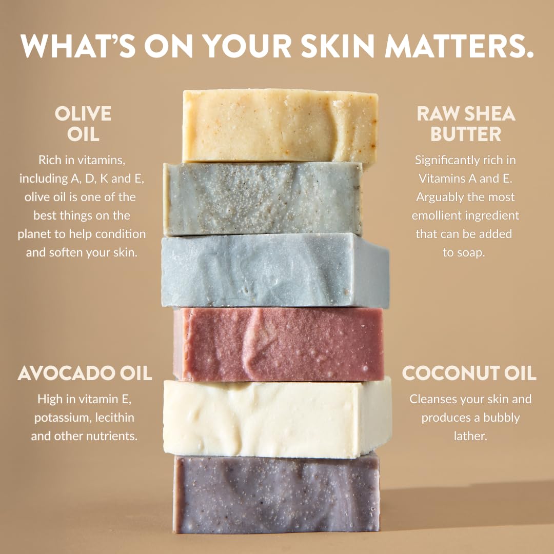 Handmade in Canada, Plant Based Cold Process Natural Bar Soap, With Premium Essential Oils, Dry Skin, Pack of 6 (For Him)