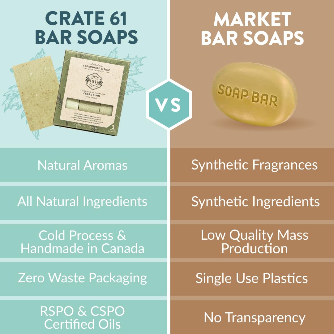Handmade in Canada, Plant Based Cold Process Natural Bar Soap For Face And Body, With Premium Essential Oils, For Men And Women 3 Pack (Alpine & Spice)