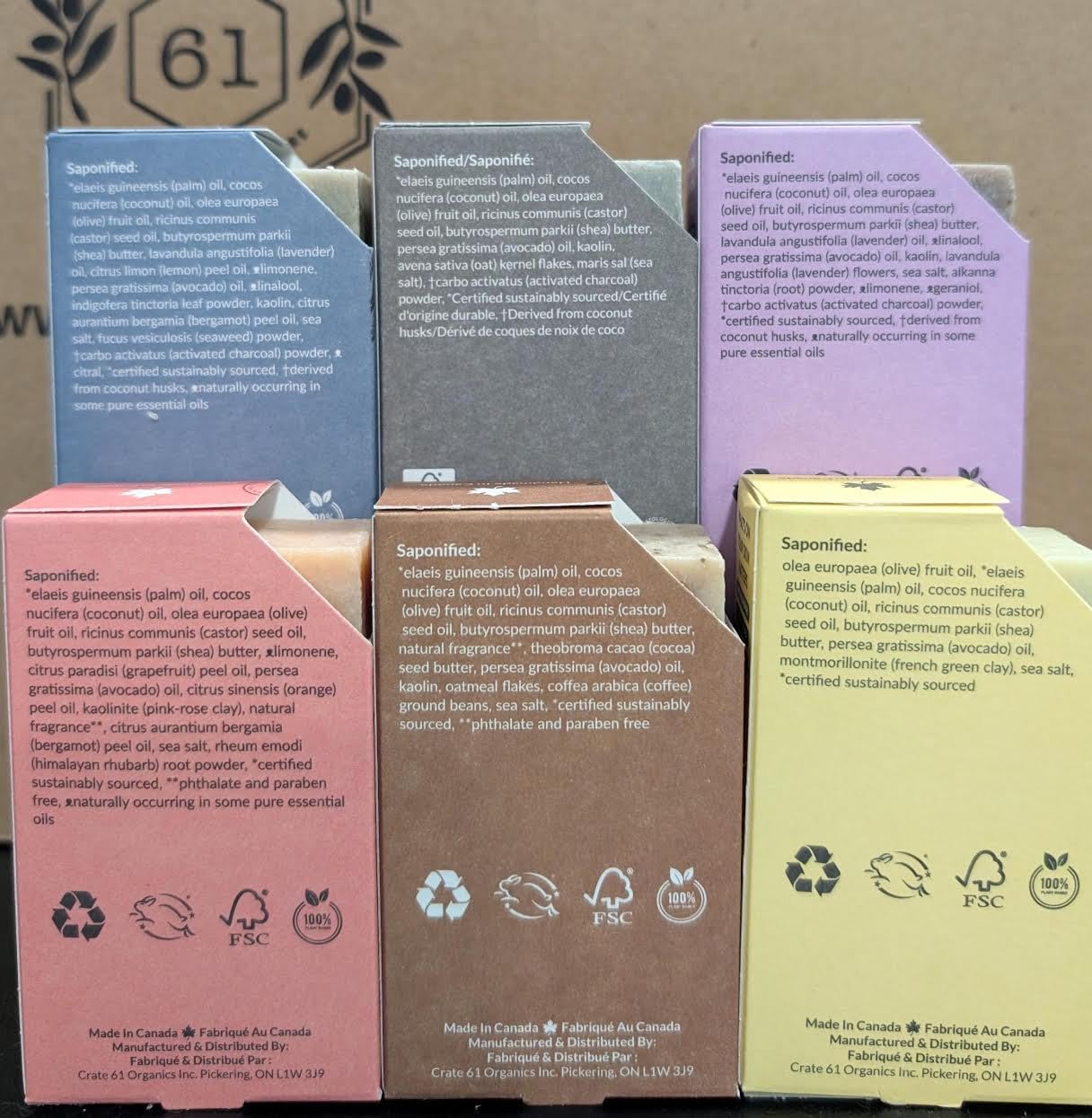 Handmade in Canada, Plant Based Cold Process Natural Bar Soap, With Premium Essential Oils, Dry Skin, Pack of 6 (For Him)