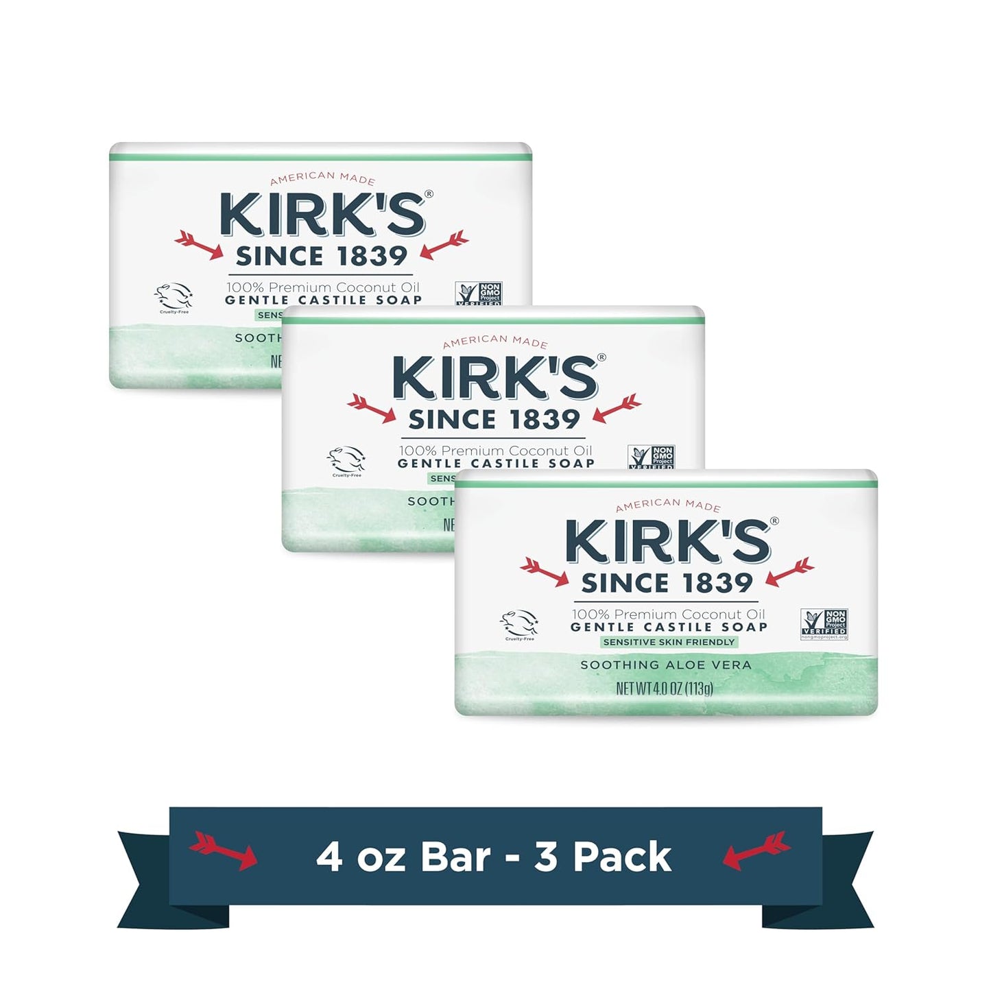 Kirk's Castile Bar Soap for Men, Women & Children - Made With Premium Coconut Oil, Sensitive Skin Formula, Vegan, Non GMO, Original Fresh Scent, 4 oz. Bars, 6 Pack