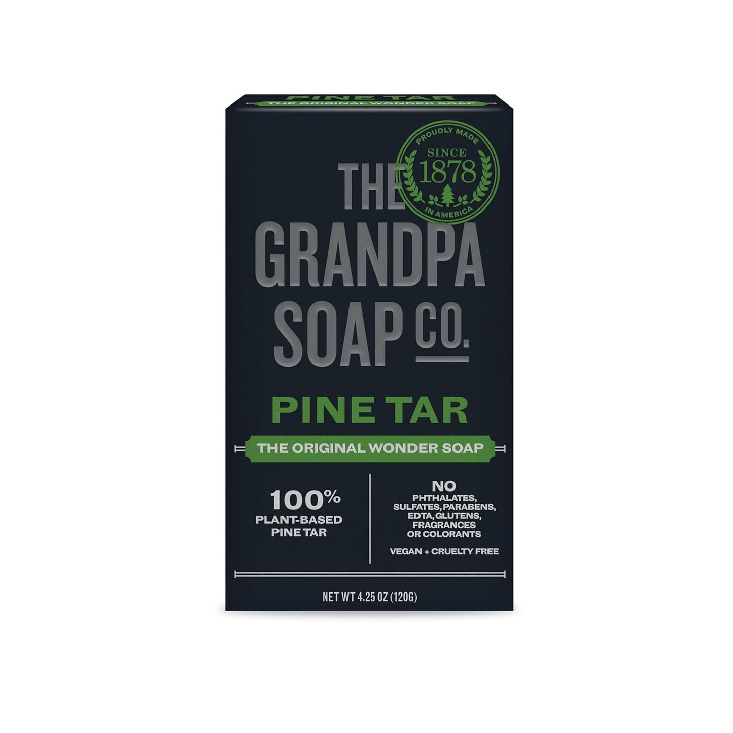 The Grandpa Soap Company Pine Tar Bar Soap for Men- Made With Pine Tar Oil, 3 in 1 Cleanser Deodorizer and Moisturizer, Dermatologist Tested, Safe for Sensitive Skin, 3.25 Oz, 6 Pack