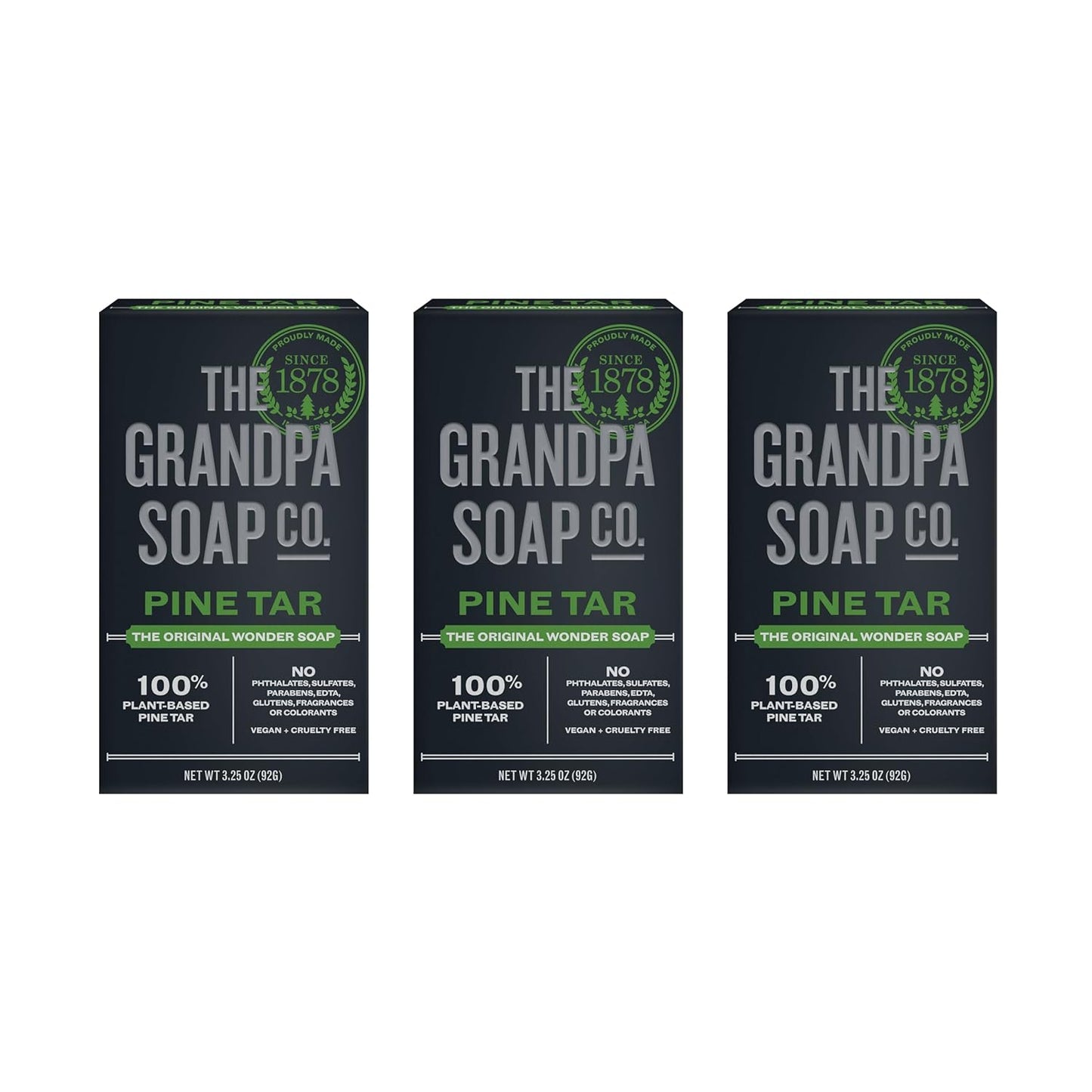 The Grandpa Soap Company Pine Tar Bar Soap for Men- Made With Pine Tar Oil, 3 in 1 Cleanser Deodorizer and Moisturizer, Dermatologist Tested, Safe for Sensitive Skin, 3.25 Oz, 6 Pack