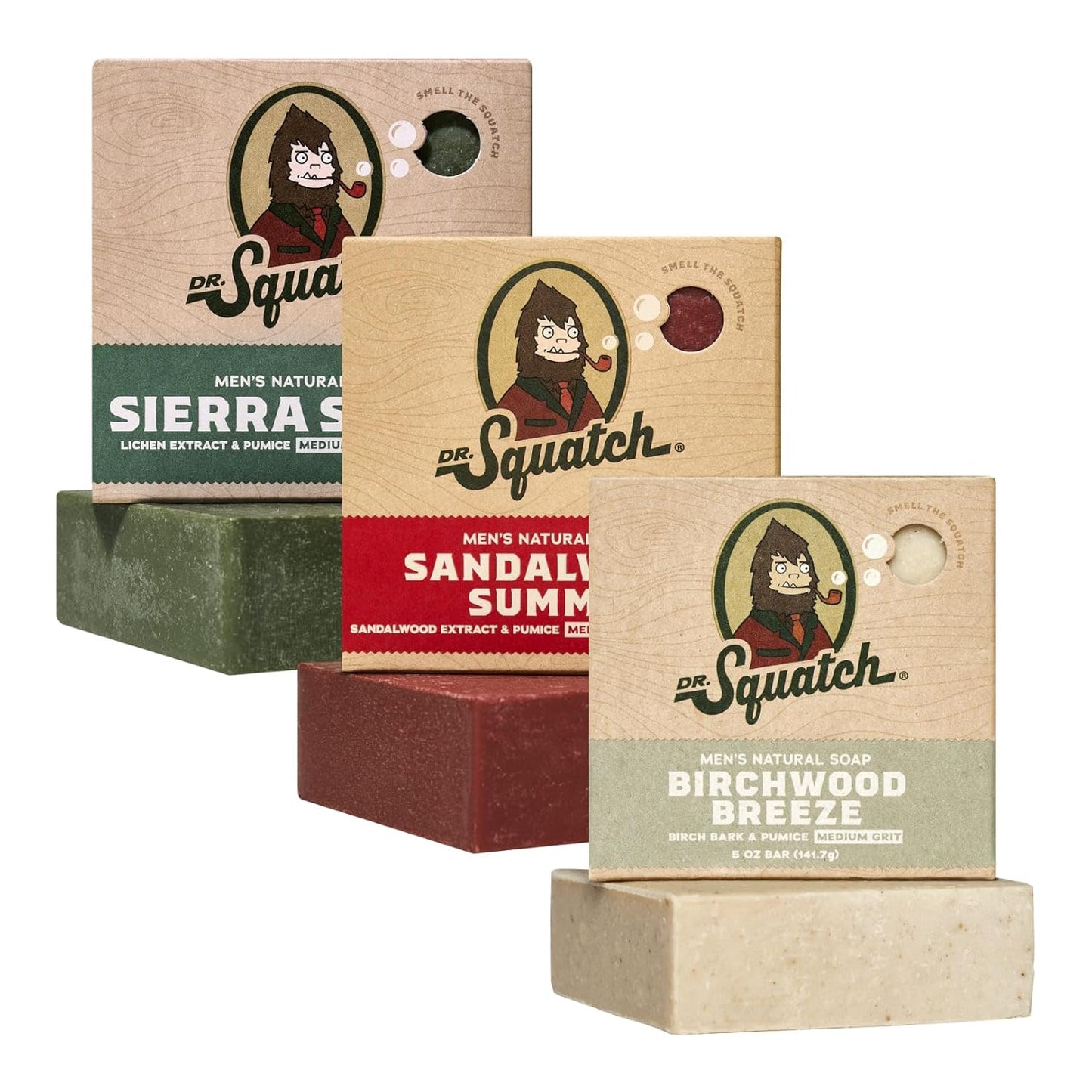 Dr. Squatch Natural Bar Soap for Men - Cold Process Soap with No Harsh Chemicals - Wood Barrel Bourbon, Fresh Falls & Birchwood Breeze (5 oz, 3-Pack)