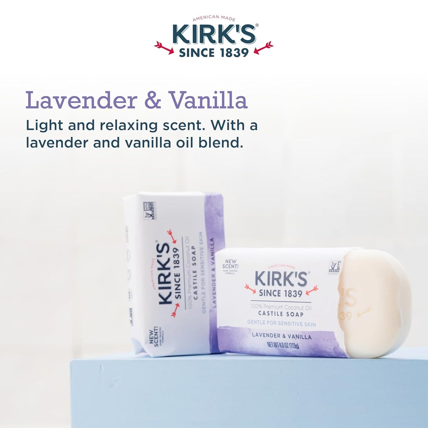 Kirk's Castile Bar Soap for Men, Women & Children - Made With Premium Coconut Oil, Sensitive Skin Formula, Vegan, Non GMO, Original Fresh Scent, 4 oz. Bars, 6 Pack