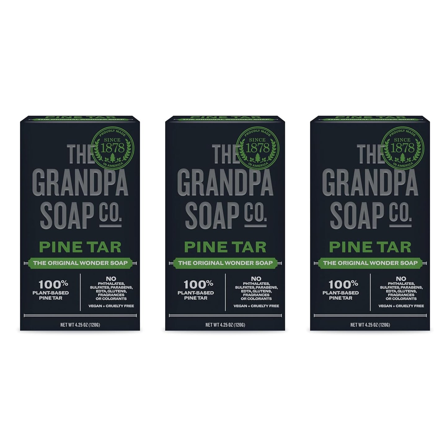 The Grandpa Soap Company Pine Tar Bar Soap for Men- Made With Pine Tar Oil, 3 in 1 Cleanser Deodorizer and Moisturizer, Dermatologist Tested, Safe for Sensitive Skin, 3.25 Oz, 6 Pack