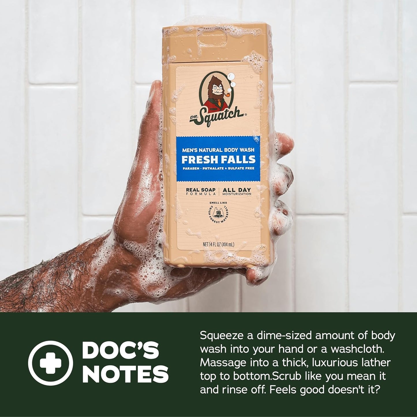 Dr. Squatch NEW Body Wash for Men with Nourishing, Natural Ingredients | No Paraben, Phthalate, Sulfate | All Day Moisture | Long Lasting Scent | Pine Tar & Coconut Castaway (14 oz, 2-Pack)