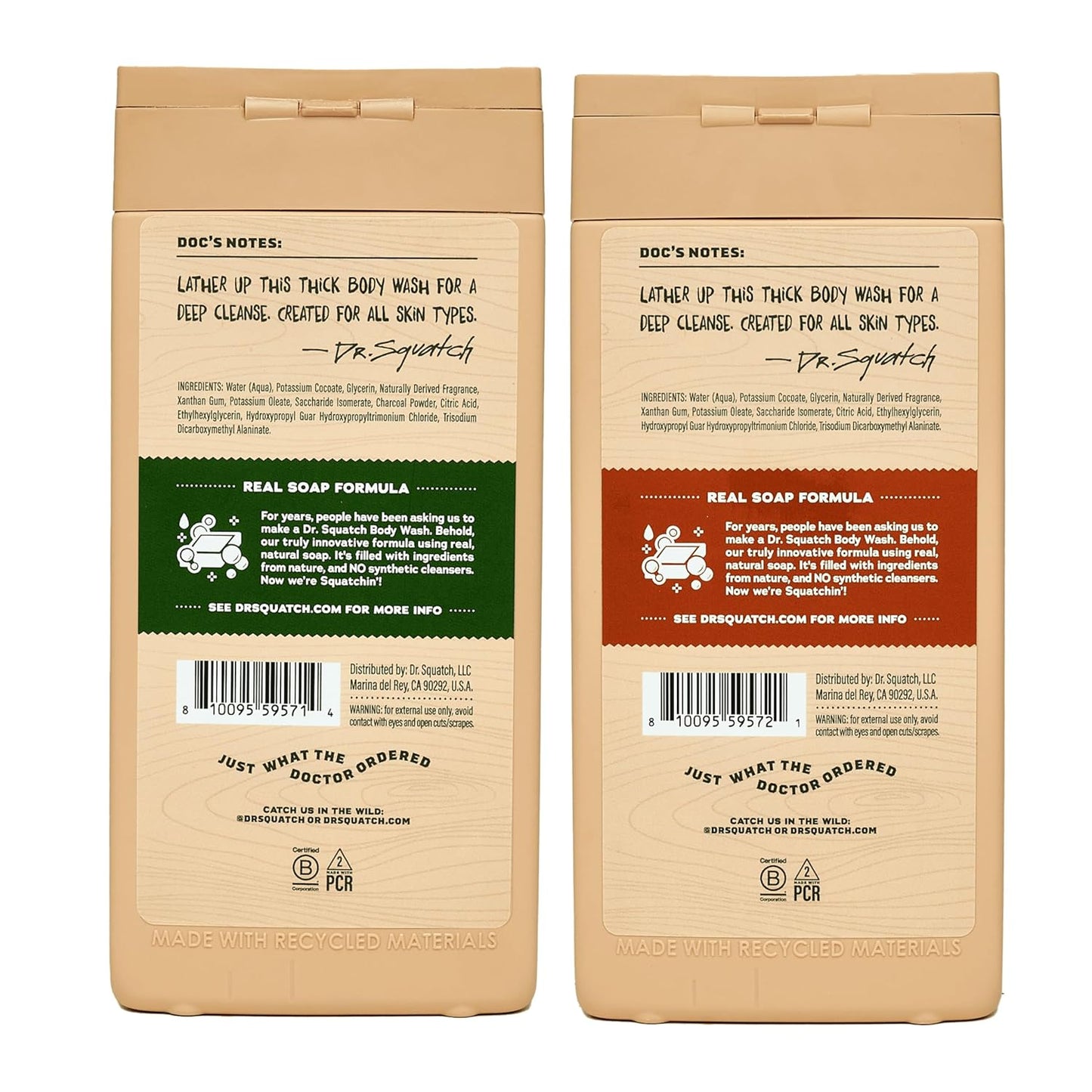 Dr. Squatch NEW Body Wash for Men with Nourishing, Natural Ingredients | No Paraben, Phthalate, Sulfate | All Day Moisture | Long Lasting Scent | Pine Tar & Coconut Castaway (14 oz, 2-Pack)