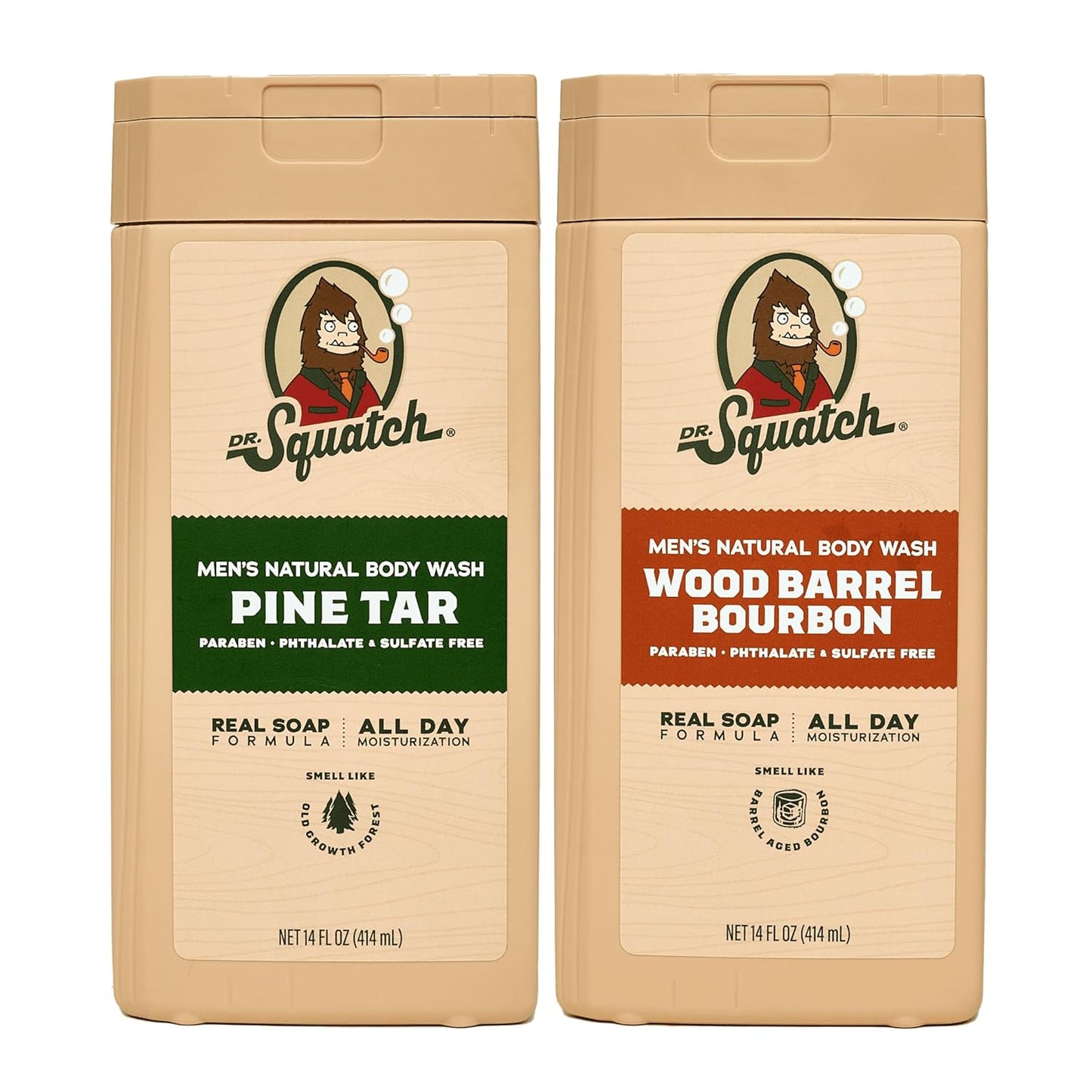 Dr. Squatch NEW Body Wash for Men with Nourishing, Natural Ingredients | No Paraben, Phthalate, Sulfate | All Day Moisture | Long Lasting Scent | Pine Tar & Coconut Castaway (14 oz, 2-Pack)