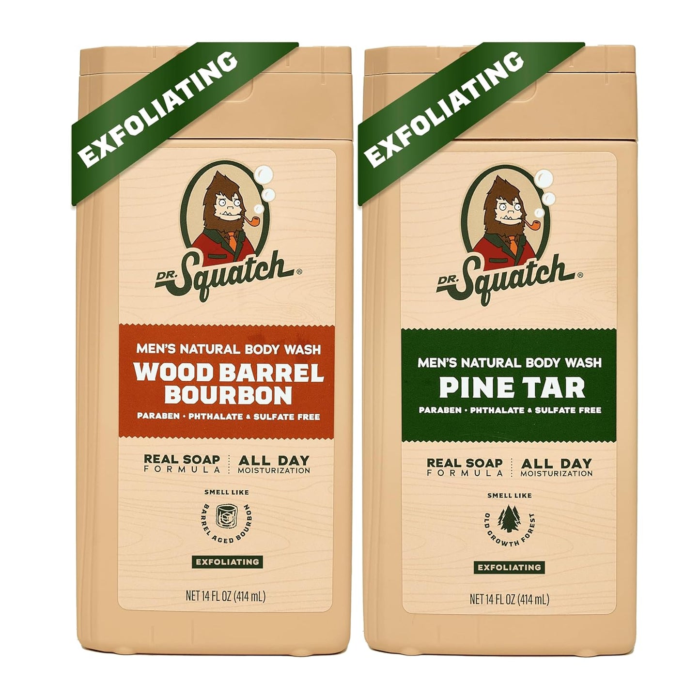 Dr. Squatch NEW Body Wash for Men with Nourishing, Natural Ingredients | No Paraben, Phthalate, Sulfate | All Day Moisture | Long Lasting Scent | Pine Tar & Coconut Castaway (14 oz, 2-Pack)