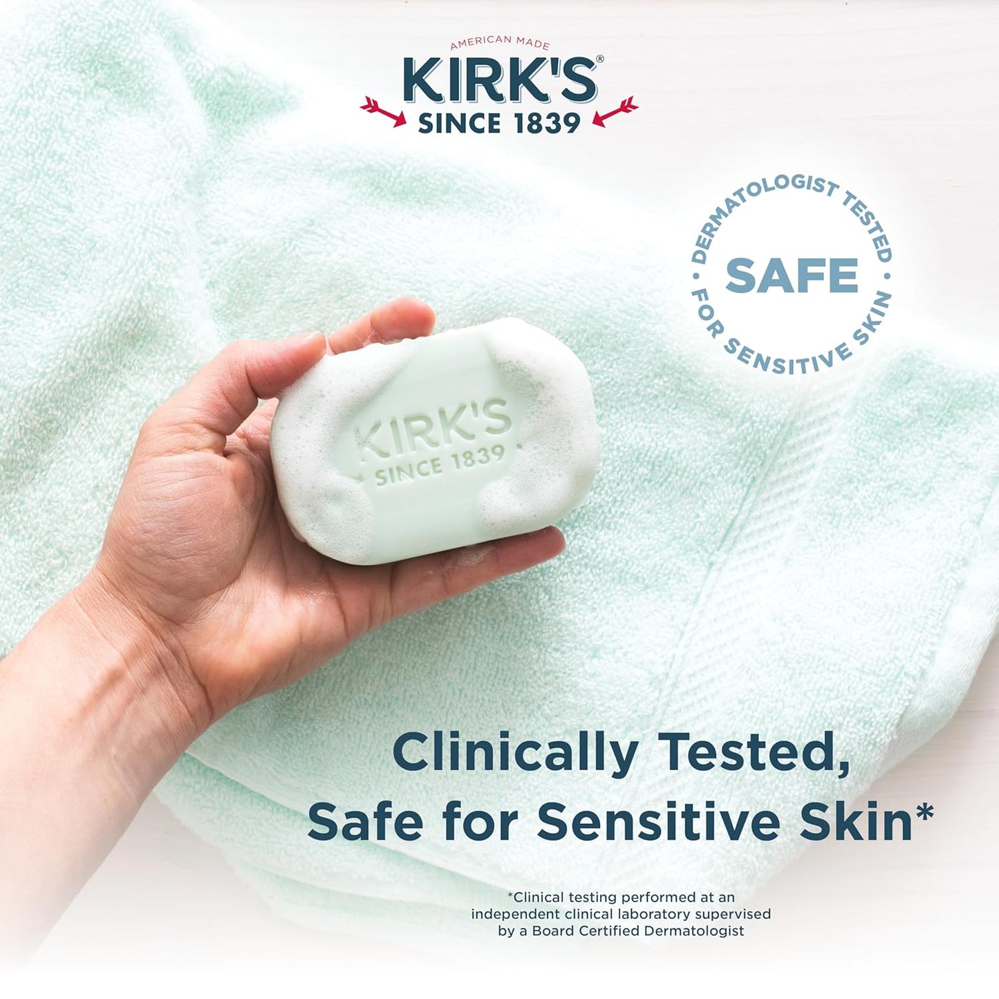 Kirk's Castile Bar Soap for Men, Women & Children - Made With Premium Coconut Oil, Sensitive Skin Formula, Vegan, Non GMO, Original Fresh Scent, 4 oz. Bars, 6 Pack