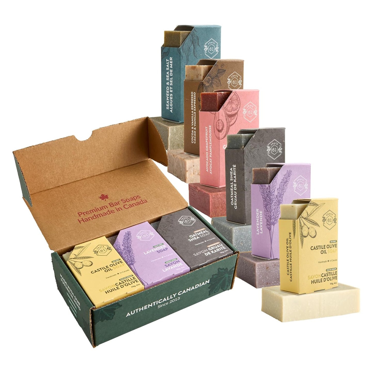 Handmade in Canada, Plant Based Cold Process Natural Bar Soap, With Premium Essential Oils, Dry Skin, Pack of 6 (For Him)