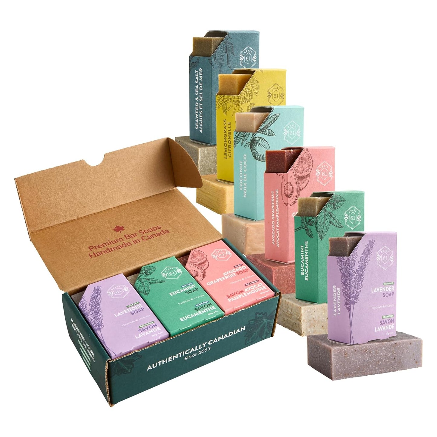 Handmade in Canada, Plant Based Cold Process Natural Bar Soap, With Premium Essential Oils, Dry Skin, Pack of 6 (For Him)