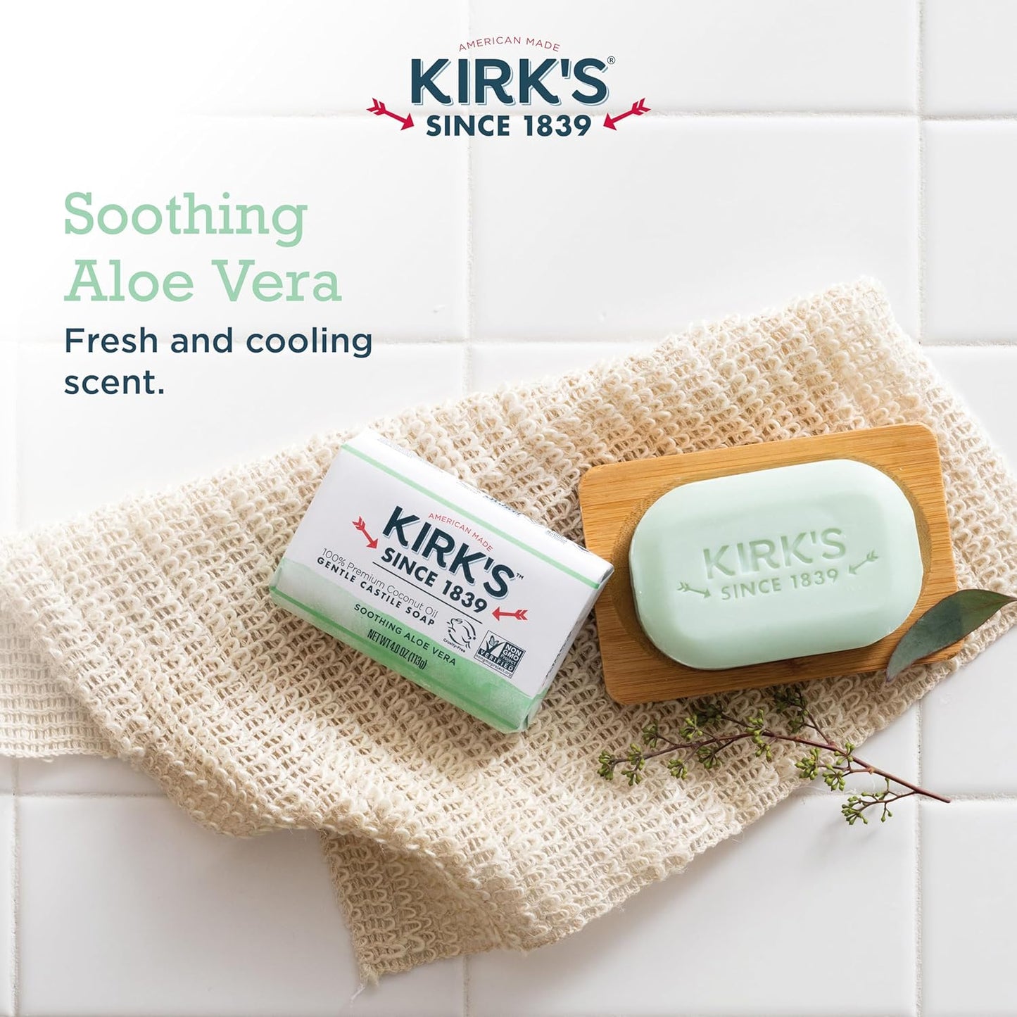 Kirk's Castile Bar Soap for Men, Women & Children - Made With Premium Coconut Oil, Sensitive Skin Formula, Vegan, Non GMO, Original Fresh Scent, 4 oz. Bars, 6 Pack