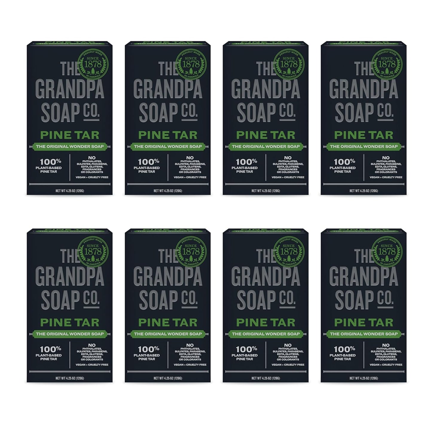 The Grandpa Soap Company Pine Tar Bar Soap for Men- Made With Pine Tar Oil, 3 in 1 Cleanser Deodorizer and Moisturizer, Dermatologist Tested, Safe for Sensitive Skin, 3.25 Oz, 6 Pack
