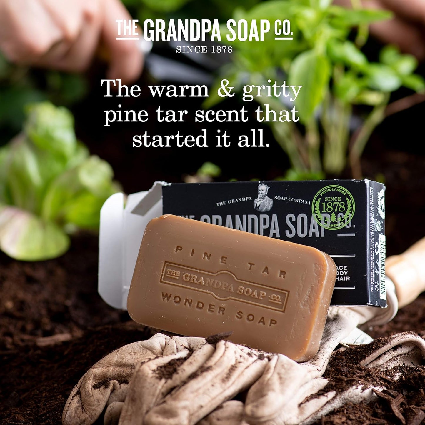 The Grandpa Soap Company Pine Tar Bar Soap for Men- Made With Pine Tar Oil, 3 in 1 Cleanser Deodorizer and Moisturizer, Dermatologist Tested, Safe for Sensitive Skin, 3.25 Oz, 6 Pack