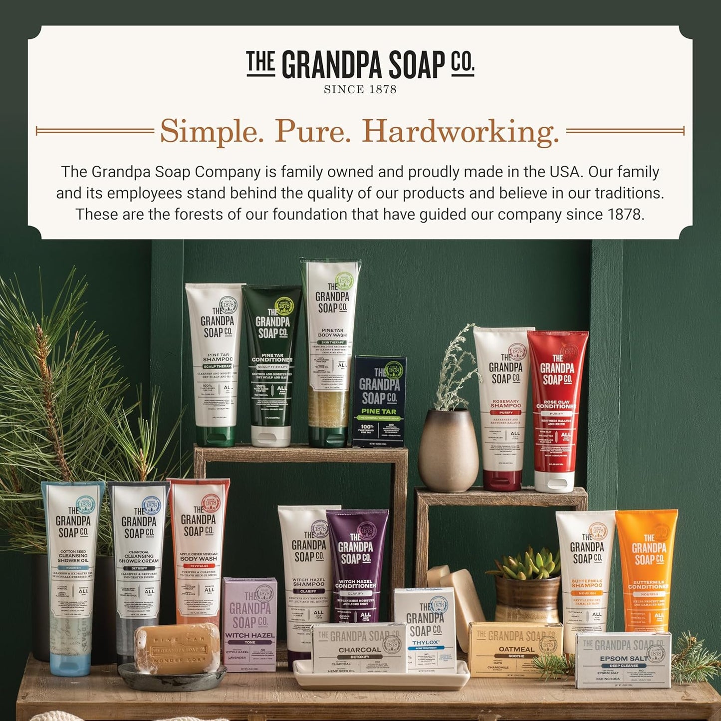 The Grandpa Soap Company Pine Tar Bar Soap for Men- Made With Pine Tar Oil, 3 in 1 Cleanser Deodorizer and Moisturizer, Dermatologist Tested, Safe for Sensitive Skin, 3.25 Oz, 6 Pack