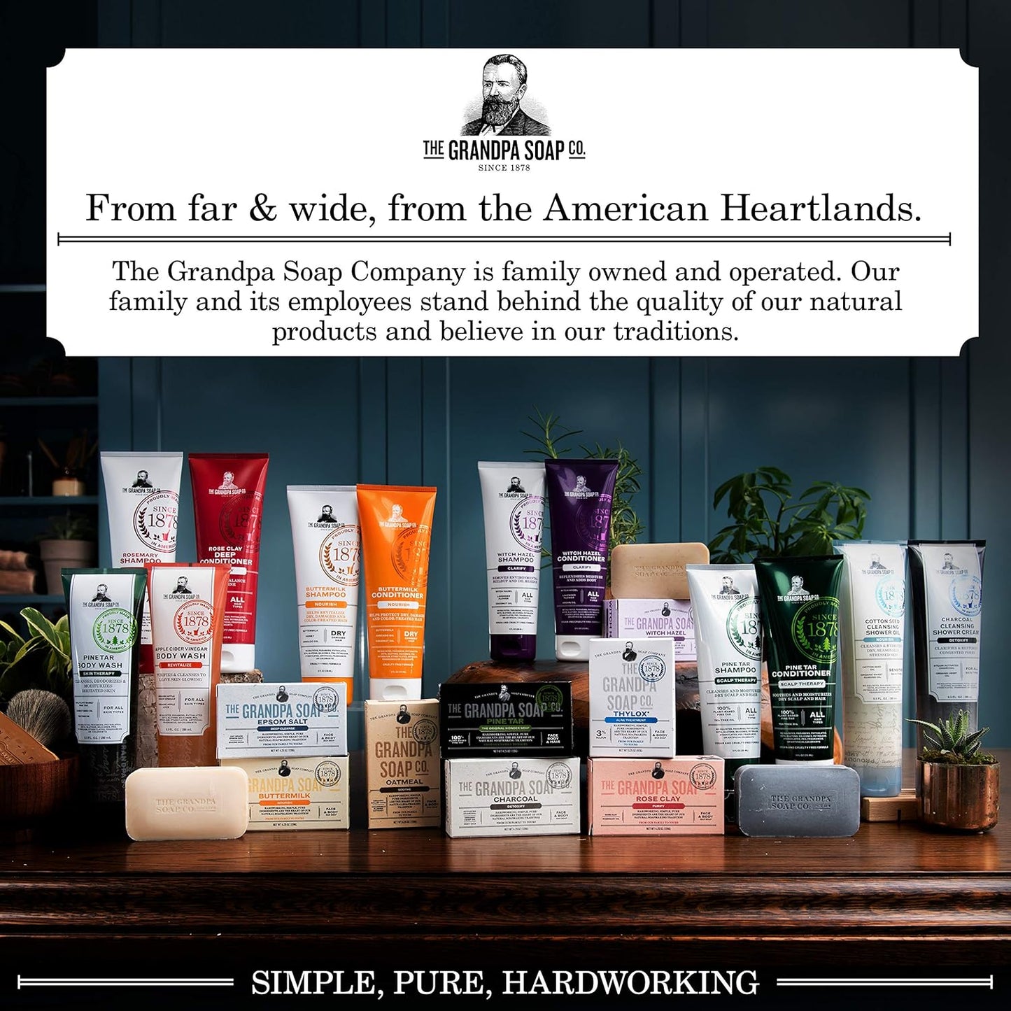 The Grandpa Soap Company Pine Tar Bar Soap for Men- Made With Pine Tar Oil, 3 in 1 Cleanser Deodorizer and Moisturizer, Dermatologist Tested, Safe for Sensitive Skin, 3.25 Oz, 6 Pack