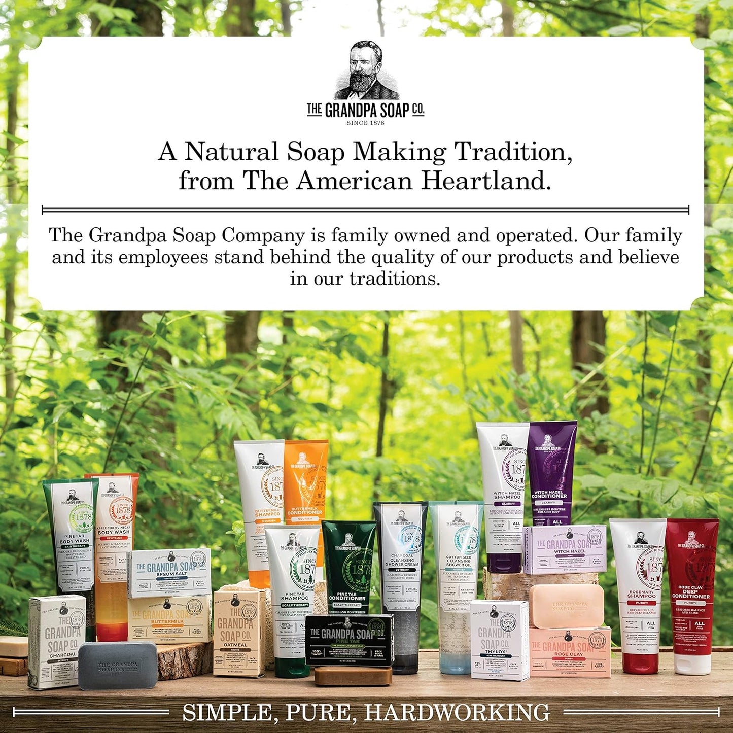 The Grandpa Soap Company Pine Tar Bar Soap for Men- Made With Pine Tar Oil, 3 in 1 Cleanser Deodorizer and Moisturizer, Dermatologist Tested, Safe for Sensitive Skin, 3.25 Oz, 6 Pack