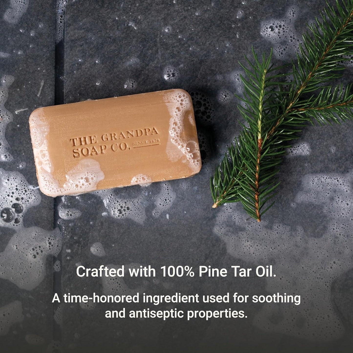 The Grandpa Soap Company Pine Tar Bar Soap for Men- Made With Pine Tar Oil, 3 in 1 Cleanser Deodorizer and Moisturizer, Dermatologist Tested, Safe for Sensitive Skin, 3.25 Oz, 6 Pack