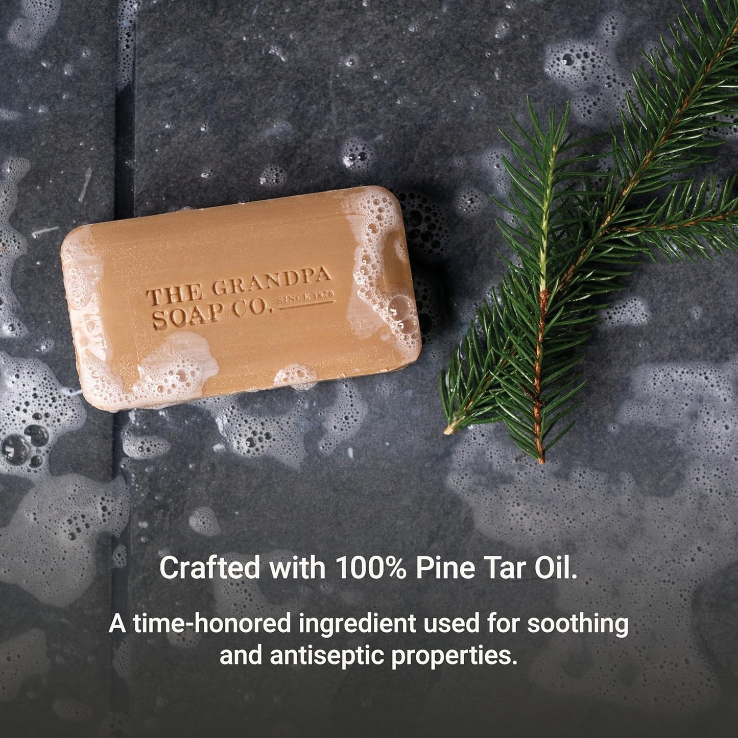 The Grandpa Soap Company Pine Tar Bar Soap for Men- Made With Pine Tar Oil, 3 in 1 Cleanser Deodorizer and Moisturizer, Dermatologist Tested, Safe for Sensitive Skin, 3.25 Oz, 6 Pack