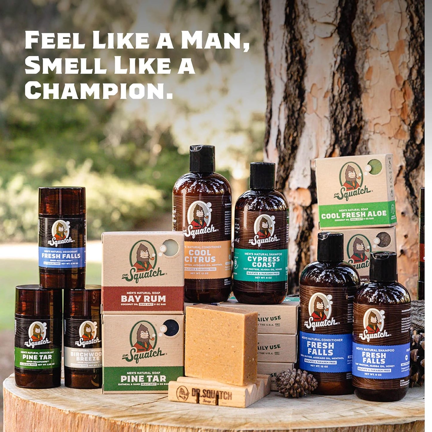 Dr. Squatch Natural Bar Soap for Men - Cold Process Soap with No Harsh Chemicals - Wood Barrel Bourbon, Fresh Falls & Birchwood Breeze (5 oz, 3-Pack)