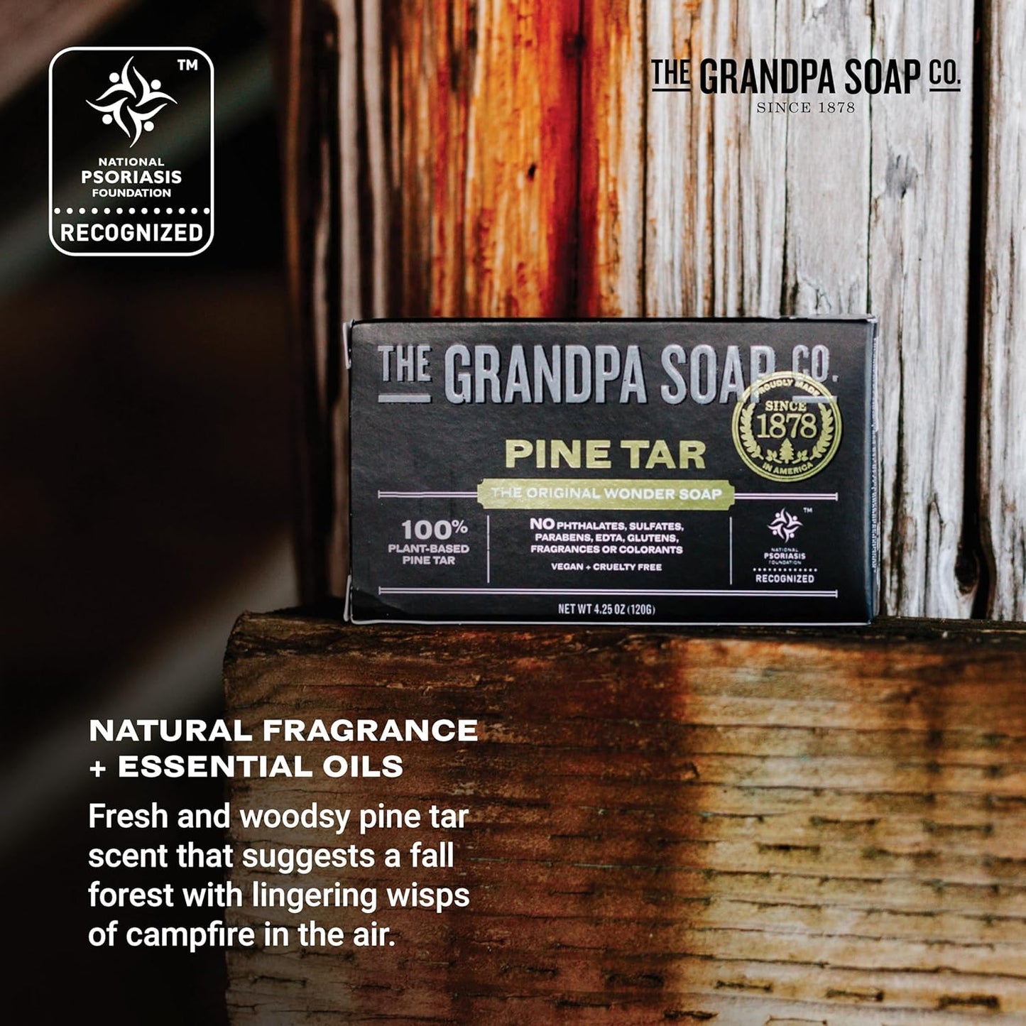 The Grandpa Soap Company Pine Tar Bar Soap for Men- Made With Pine Tar Oil, 3 in 1 Cleanser Deodorizer and Moisturizer, Dermatologist Tested, Safe for Sensitive Skin, 3.25 Oz, 6 Pack