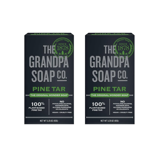 The Grandpa Soap Company Pine Tar Bar Soap for Men- Made With Pine Tar Oil, 3 in 1 Cleanser Deodorizer and Moisturizer, Dermatologist Tested, Safe for Sensitive Skin, 3.25 Oz, 6 Pack