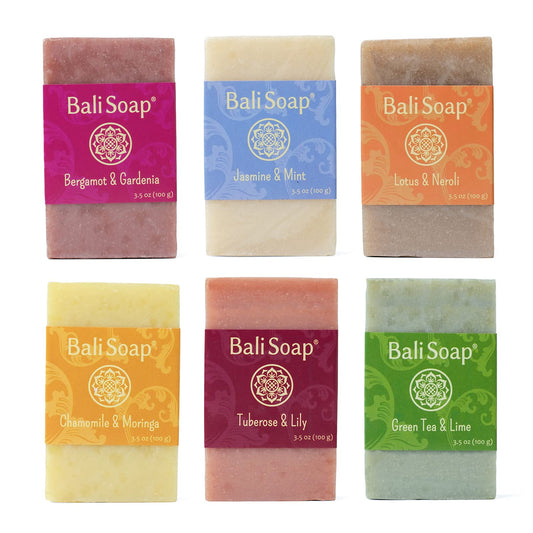 Bali Soap - Masculine Collection Natural Soap Bar Gift Set, 6 pc Variety Pack, Lemon-Pine, Ginger-Coffee, Sandalwood-Mint, Agarwood-Spice, Clove-Cinnamon, Eucalyptus-Lime 3.5 Oz each