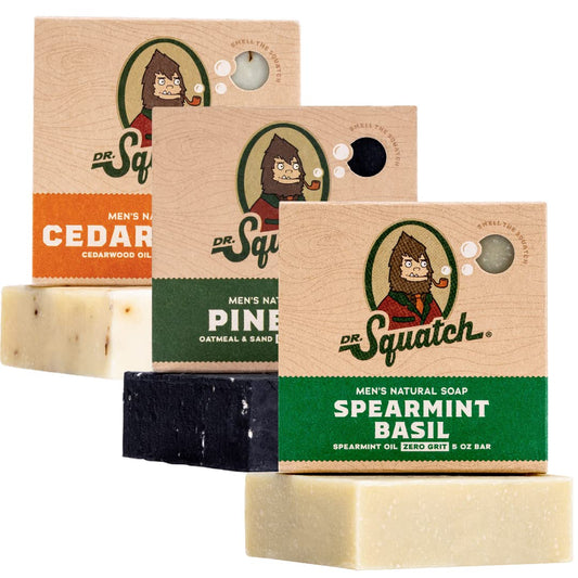 Dr. Squatch Natural Bar Soap for Men - Cold Process Soap with No Harsh Chemicals - Wood Barrel Bourbon, Fresh Falls & Birchwood Breeze (5 oz, 3-Pack)