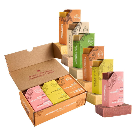 Handmade in Canada, Plant Based Cold Process Natural Bar Soap, With Premium Essential Oils, Dry Skin, Pack of 6 (For Him)