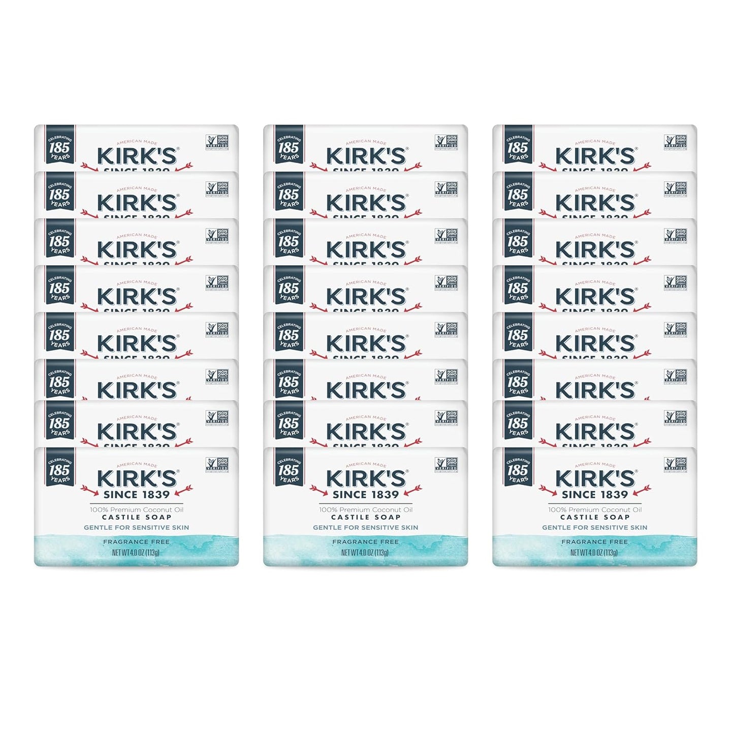Kirk's Castile Bar Soap for Men, Women & Children - Made With Premium Coconut Oil, Sensitive Skin Formula, Vegan, Non GMO, Original Fresh Scent, 4 oz. Bars, 6 Pack